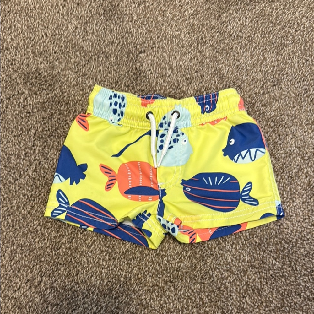 Kids Swim Trunks - Yellow with Fish Print